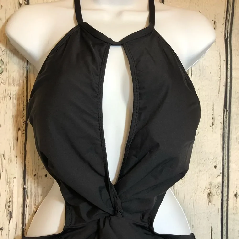 La Blanca elegant high neck keyhole crisscross back one-piece swimsuit size 12 - Picture 3 of 8